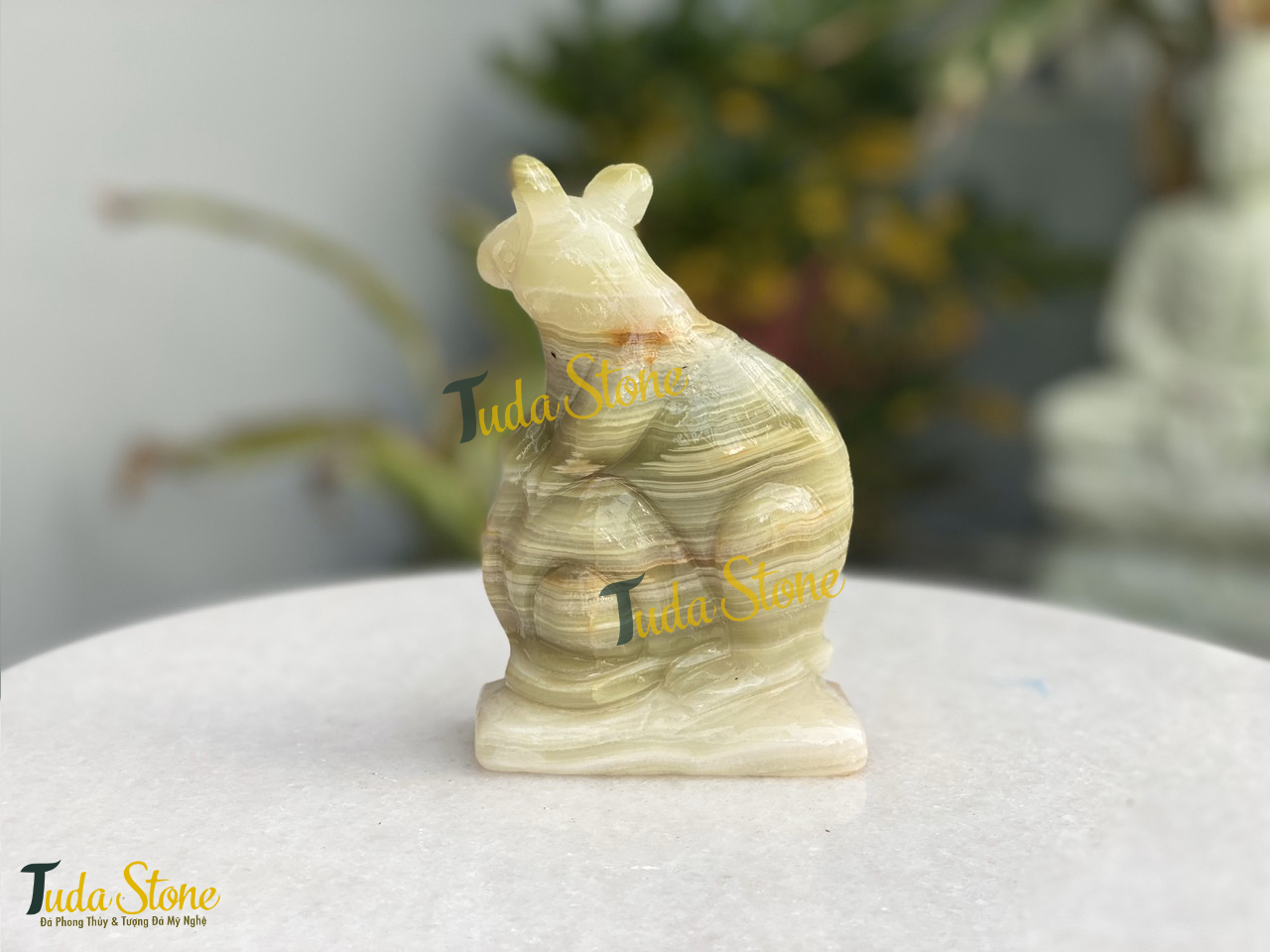 Tượng 12 con giáp - Tượng con chuột bằng đá Ngọc Xanh Pakistan