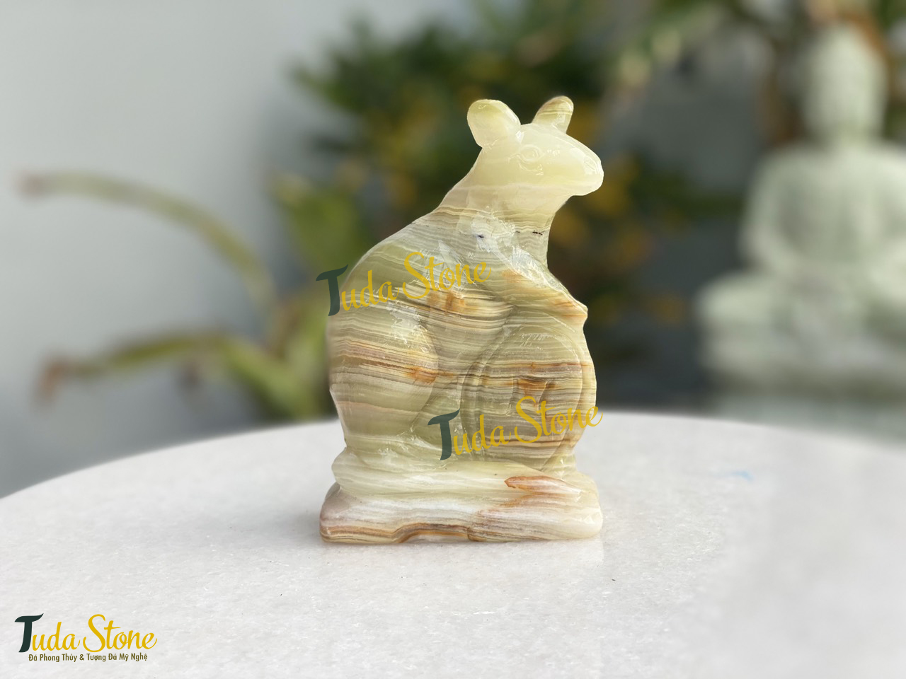 Tượng 12 con giáp - Tượng con chuột bằng đá Ngọc Xanh Pakistan