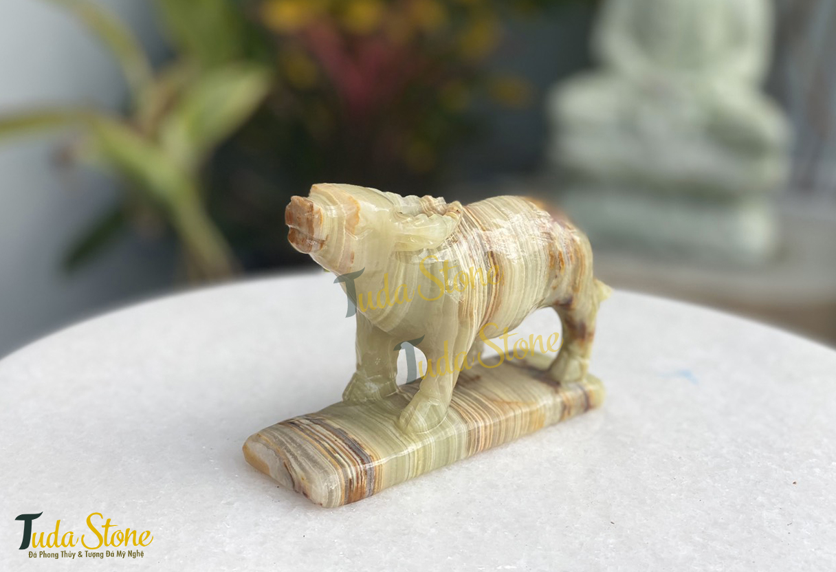 Tượng 12 con giáp - Tượng con trâu bằng đá Ngọc Xanh Pakistan 