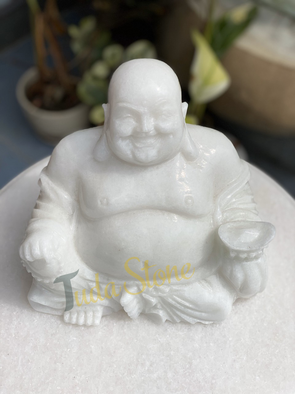 Tượng Phật Di Lặc ngồi bằng Đá Cẩm Thạch Trắng