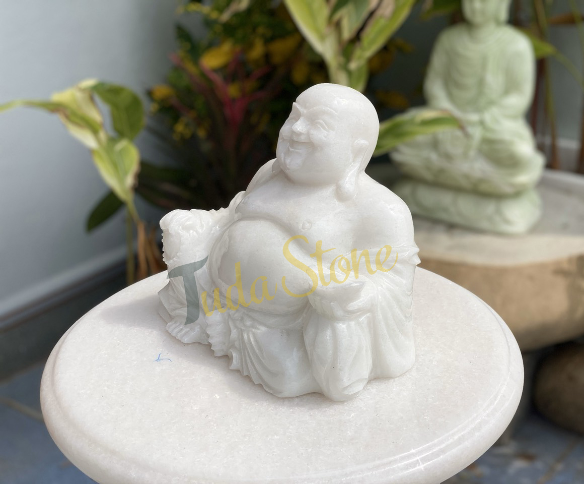 Tượng Phật Di Lặc ngồi bằng Đá Cẩm Thạch Trắng