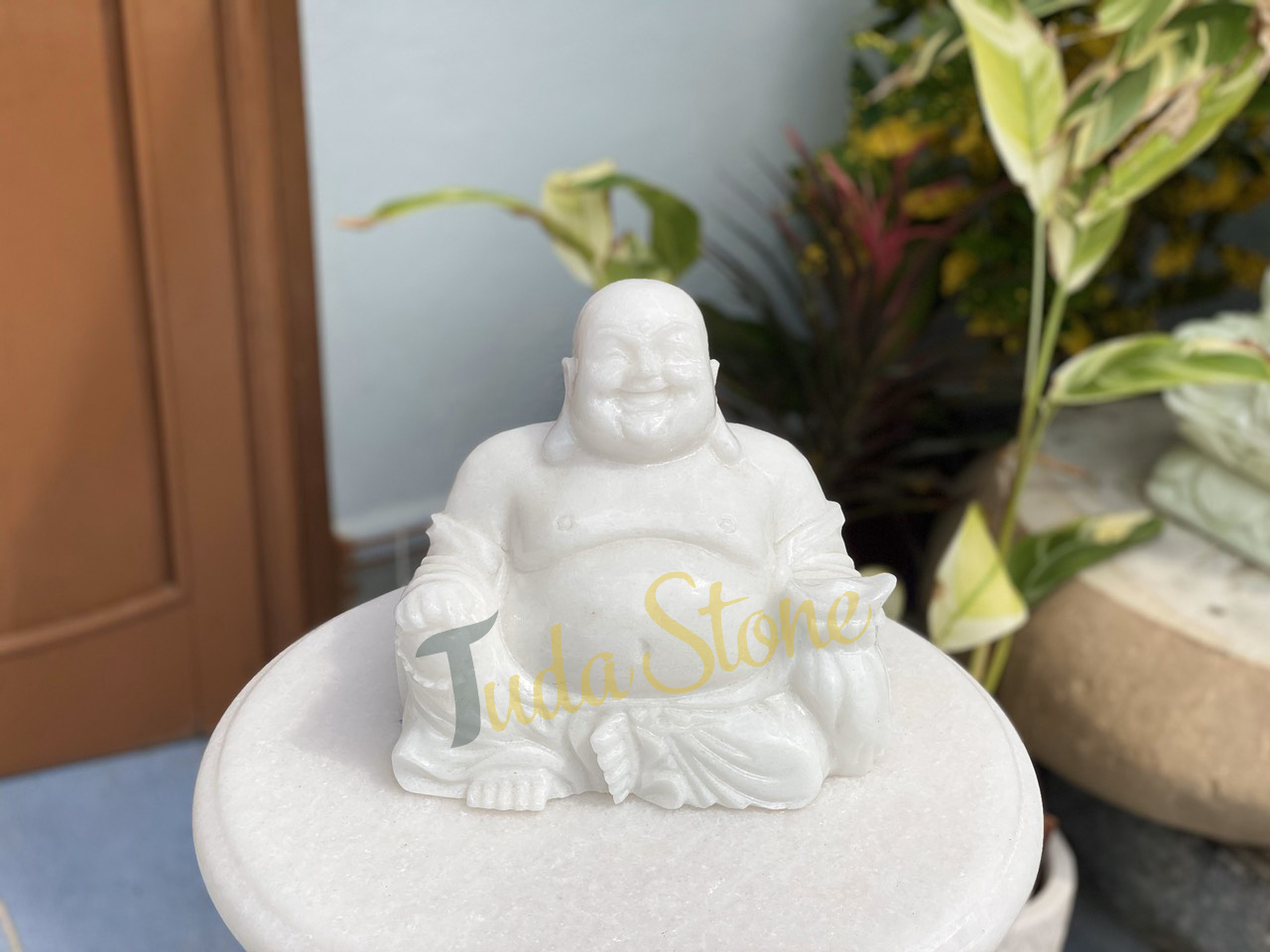 Tượng Phật Di Lặc ngồi bằng Đá Cẩm Thạch Trắng