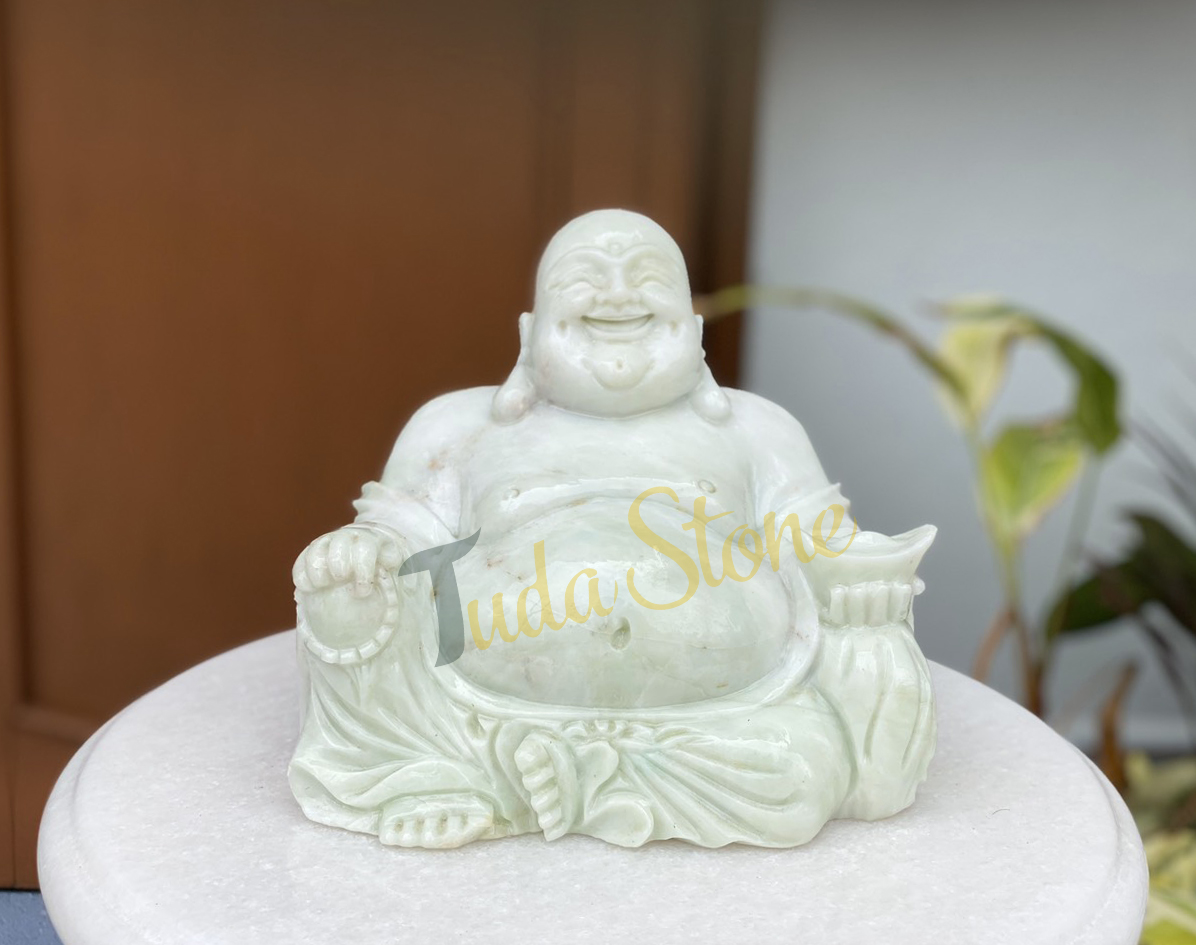 Tượng Phật Di Lặc ngồi bằng Đá Cẩm Thạch Xanh 