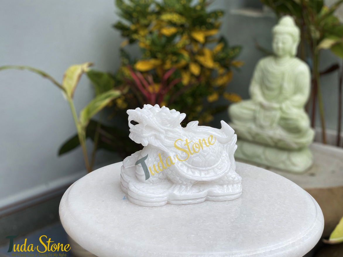 Tượng Long Quy bằng Đá Cẩm Thạch Trắng