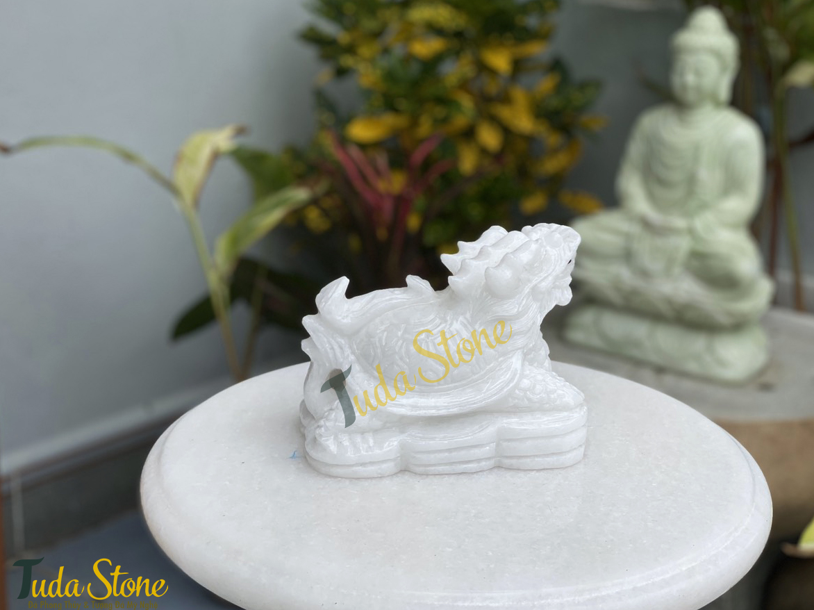 Tượng Long Quy bằng Đá Cẩm Thạch Trắng