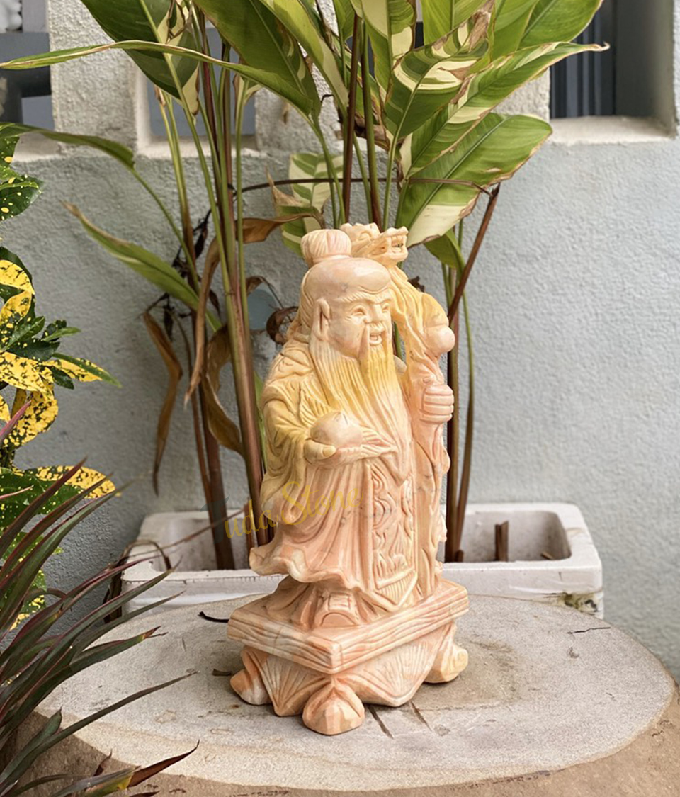 Tượng Phúc Lộc Thọ bằng Đá Cà Rốt đậm