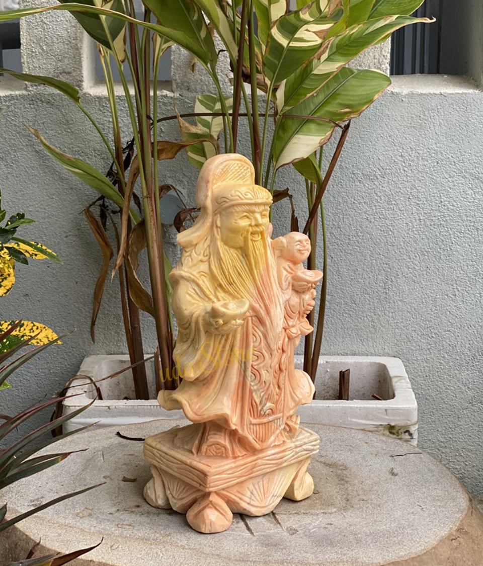 Tượng Phúc Lộc Thọ bằng Đá Cà Rốt đậm