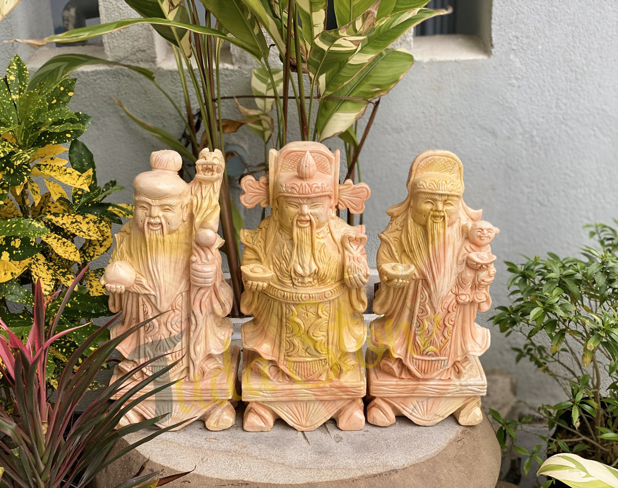 Tượng Phúc Lộc Thọ bằng Đá Cà Rốt đậm