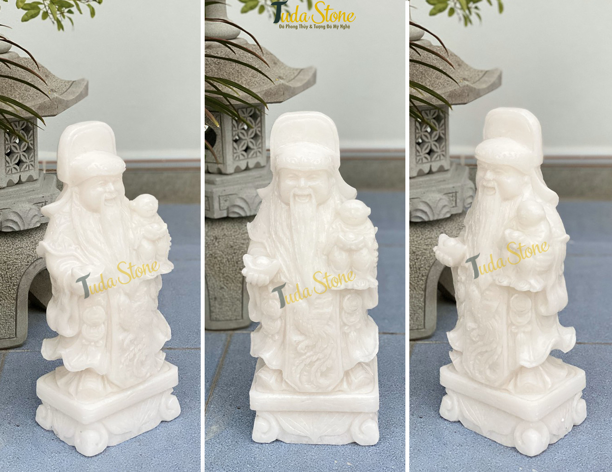 Tượng Phúc Lộc Thọ bằng Đá Cẩm Thạch Trắng