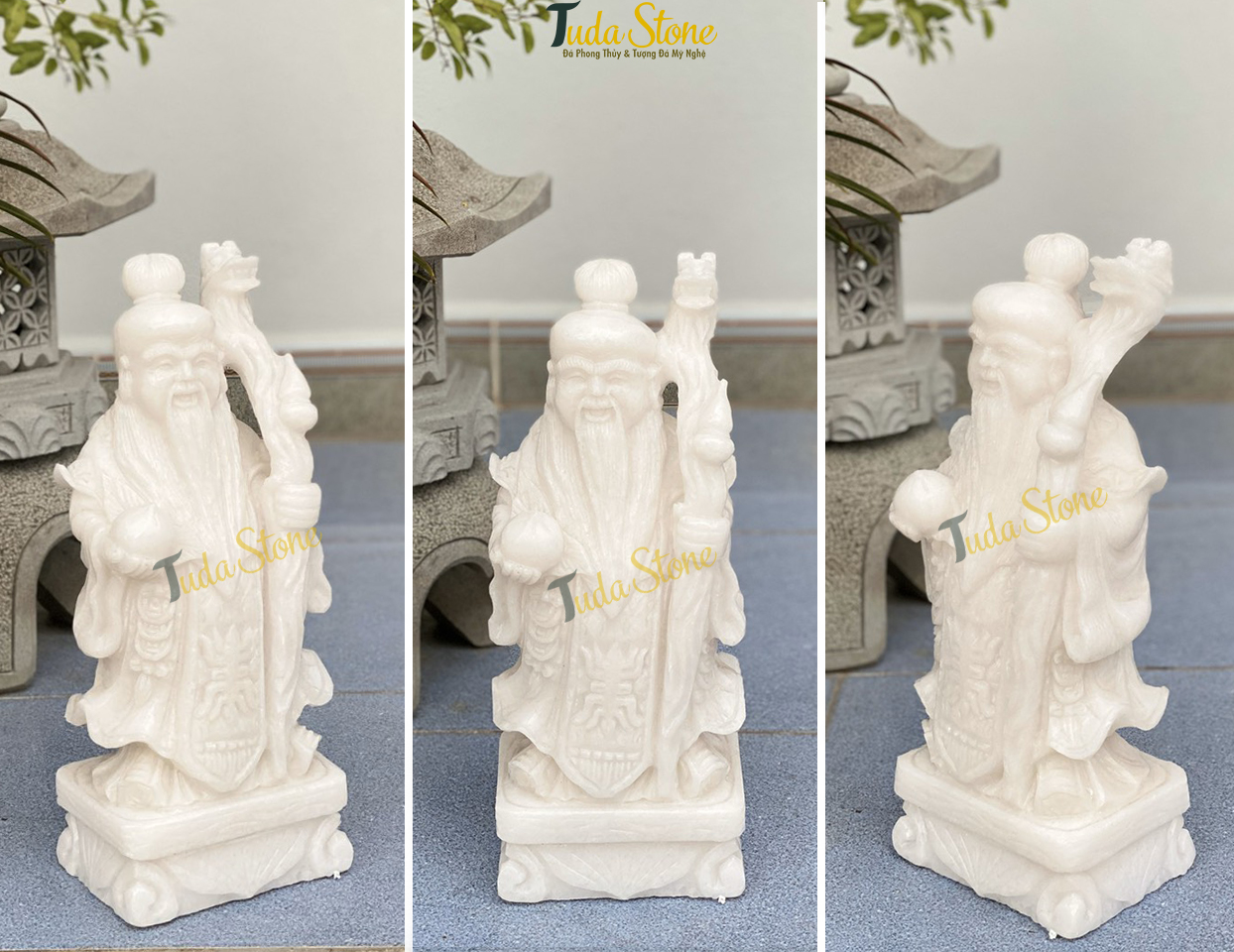 Tượng Phúc Lộc Thọ bằng Đá Cẩm Thạch Trắng