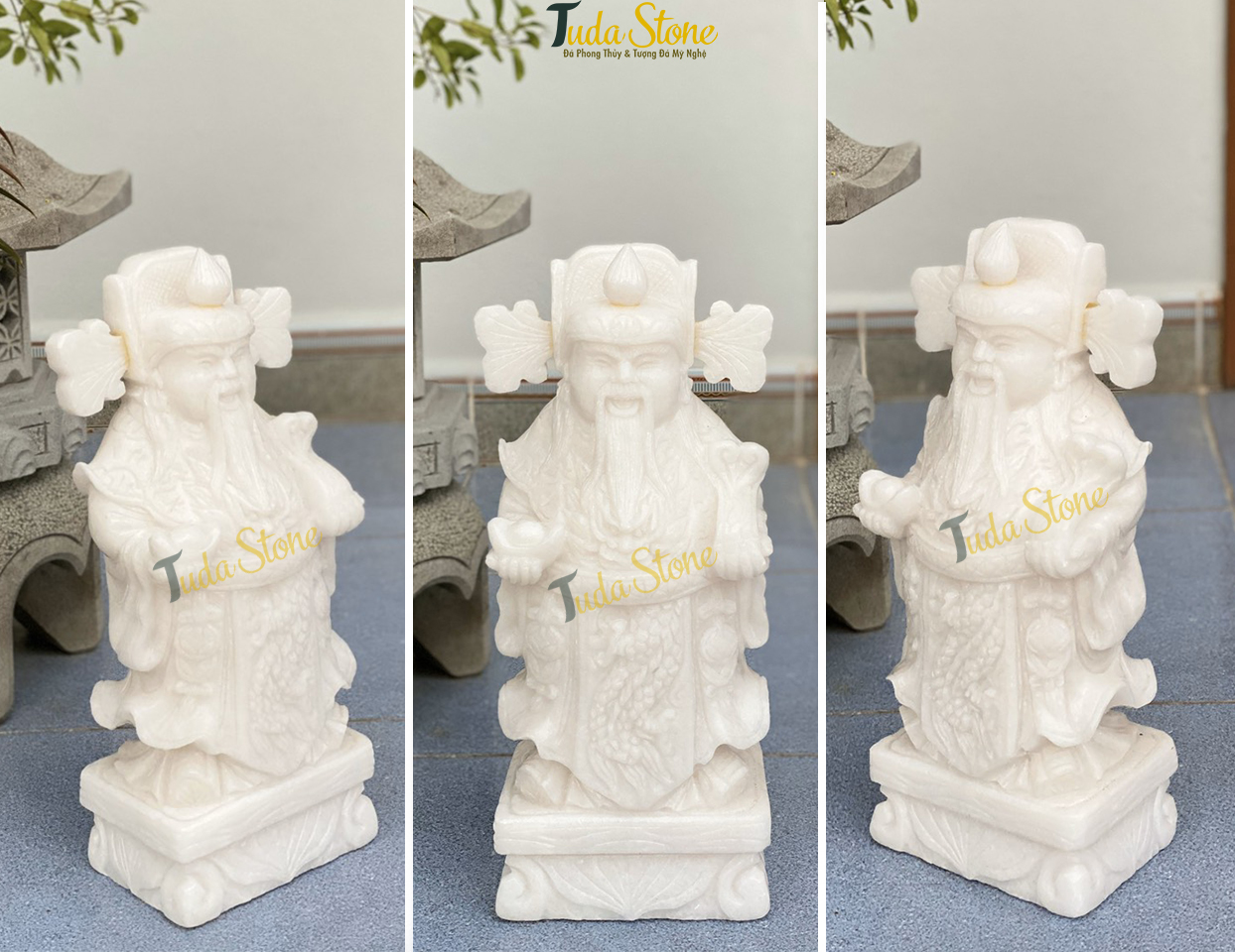 Tượng Phúc Lộc Thọ bằng Đá Cẩm Thạch Trắng