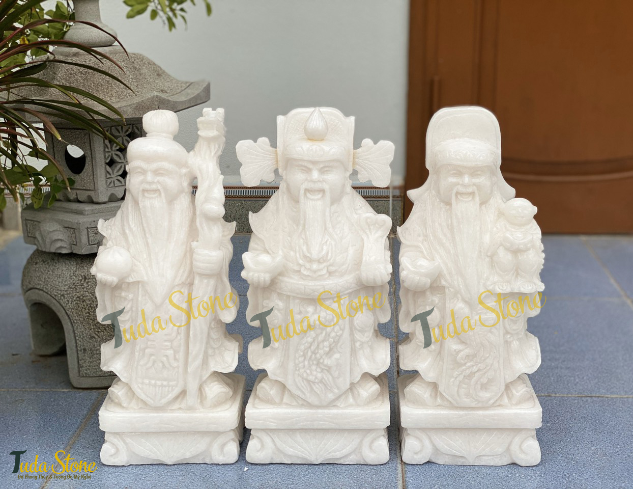 Tượng Phúc Lộc Thọ bằng Đá Cẩm Thạch Trắng