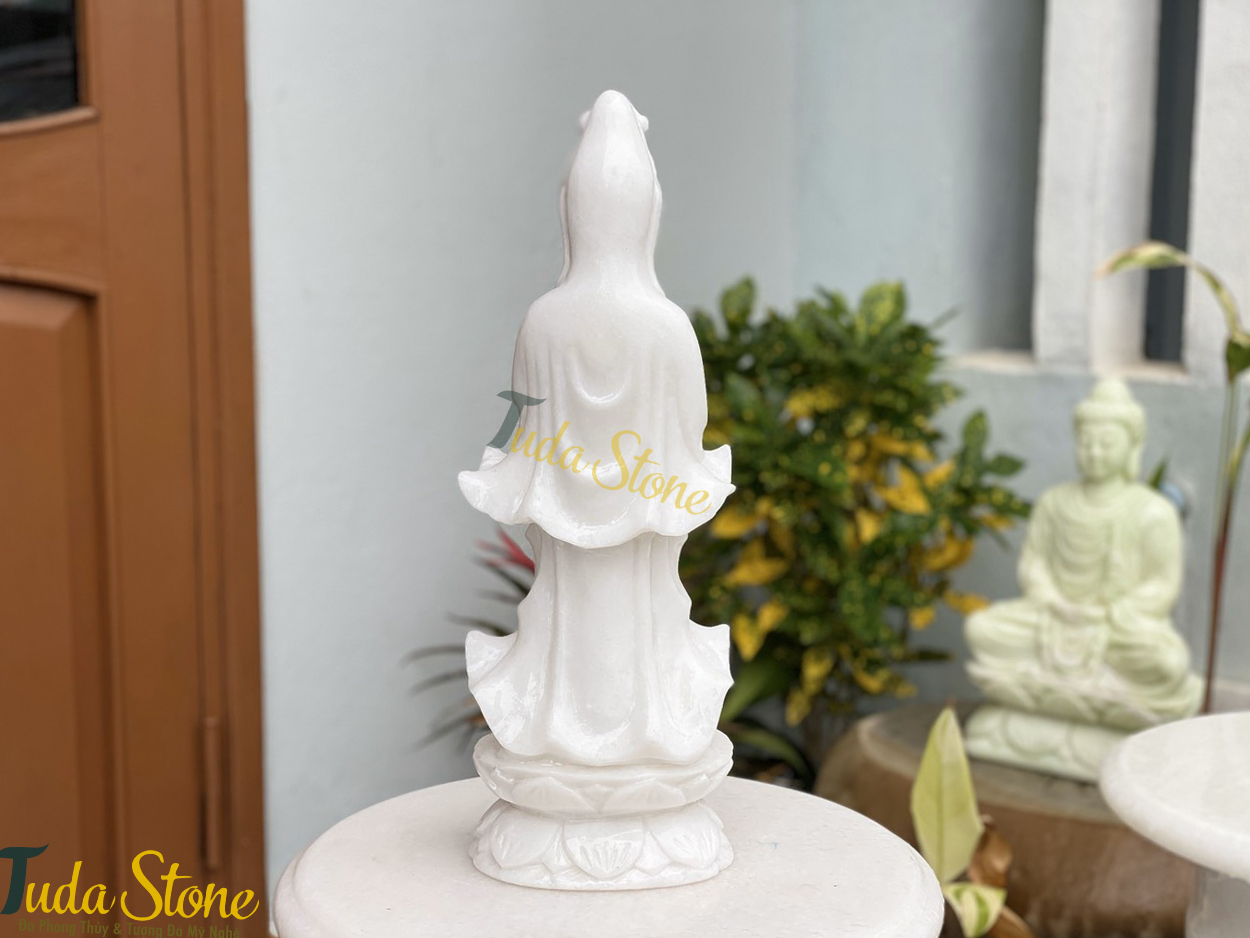 Tượng Phật Quan Âm đứng bằng Đá Cẩm Thạch Trắng (QA-01)