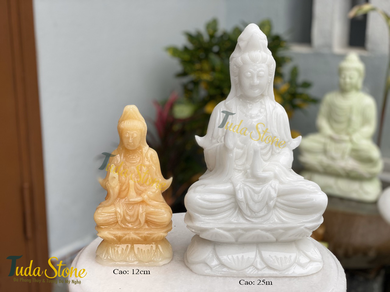 Tượng Phật Quan Âm ngồi thiền bằng Đá Cẩm Thạch Trắng (25)