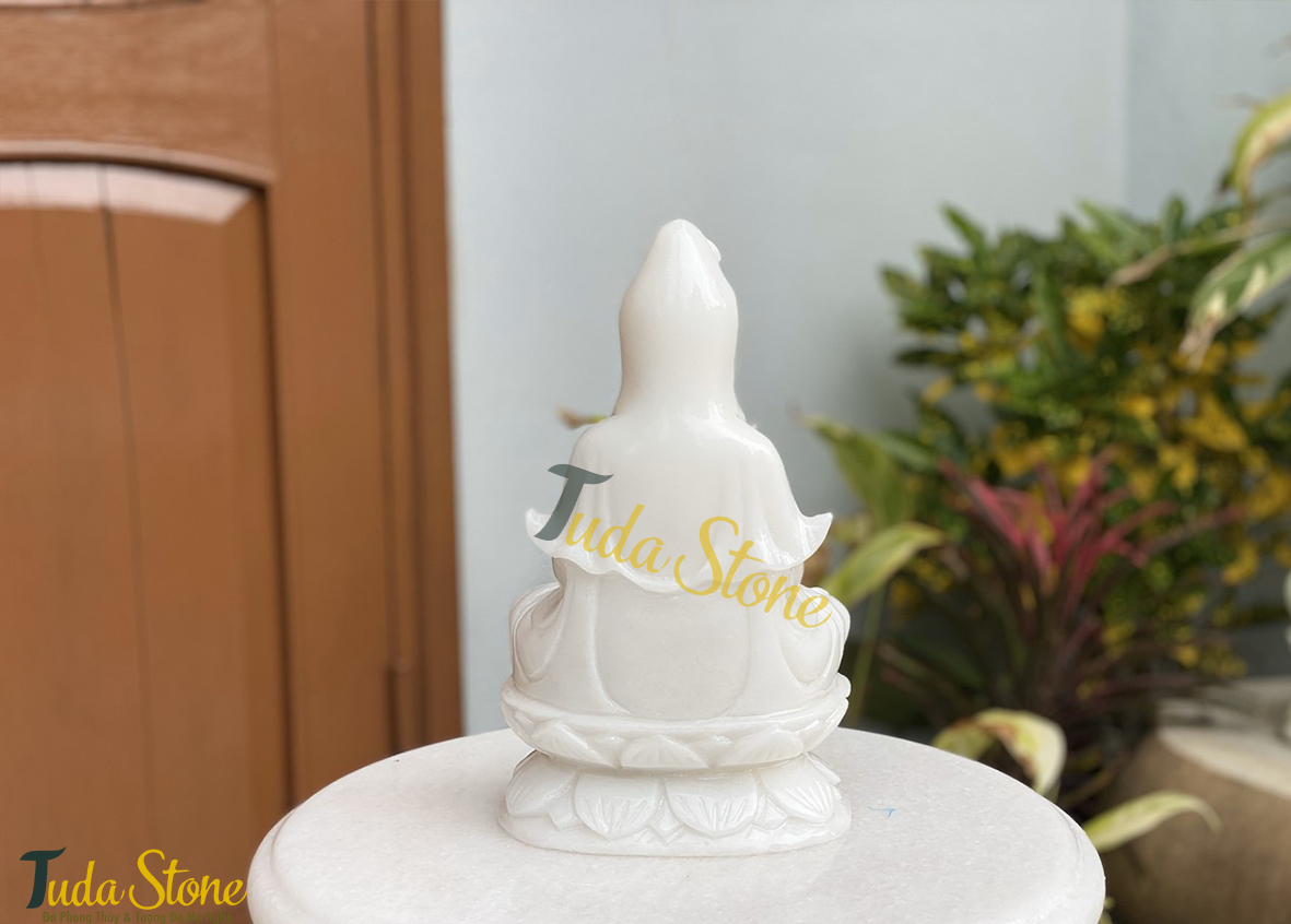 Tượng Phật Quan Âm ngồi thiền bằng Đá Cẩm Thạch Trắng (25)