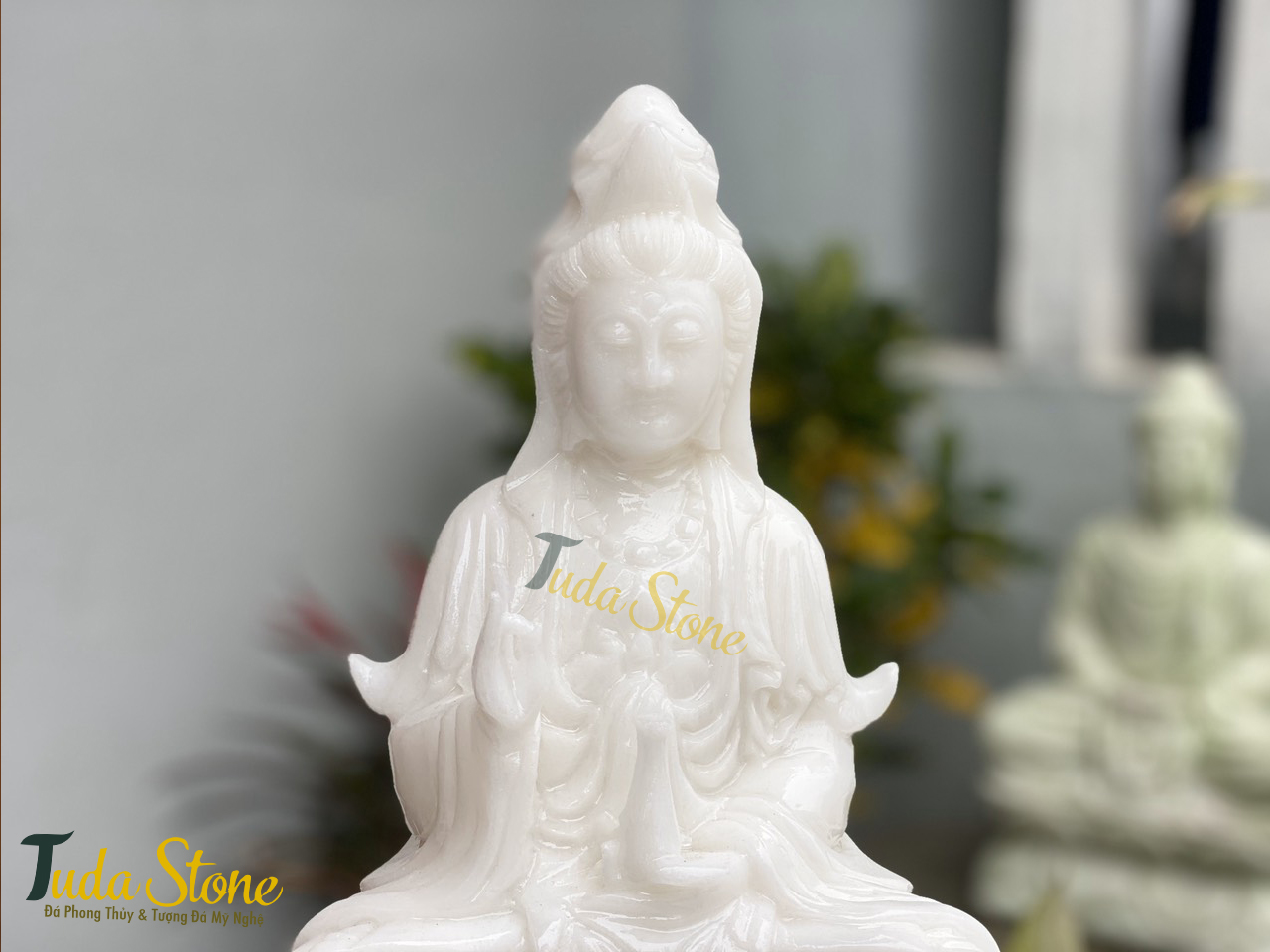 Tượng Phật Quan Âm ngồi thiền bằng Đá Cẩm Thạch Trắng (25)