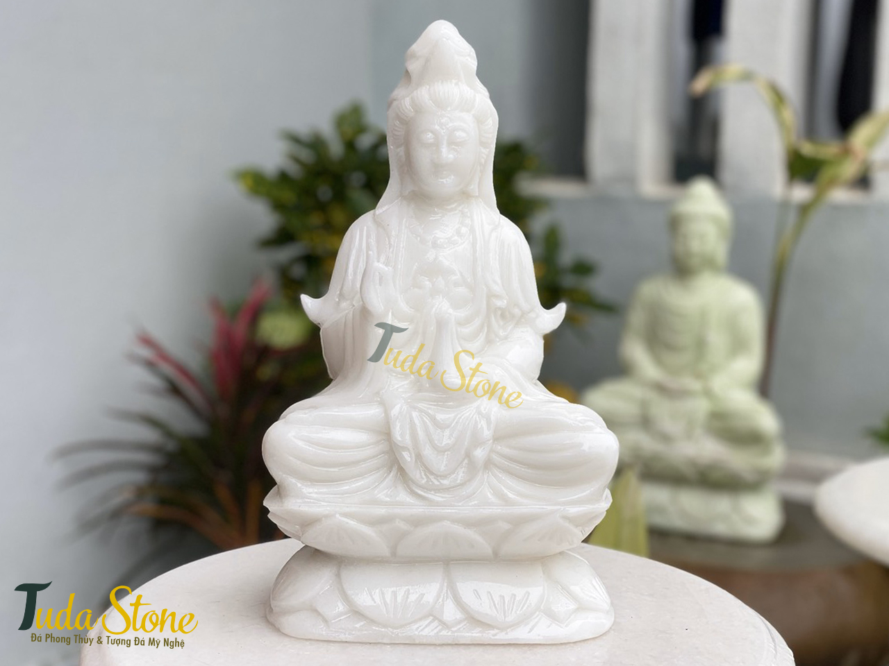 Tượng Phật Quan Âm ngồi thiền bằng Đá Cẩm Thạch Trắng (25)