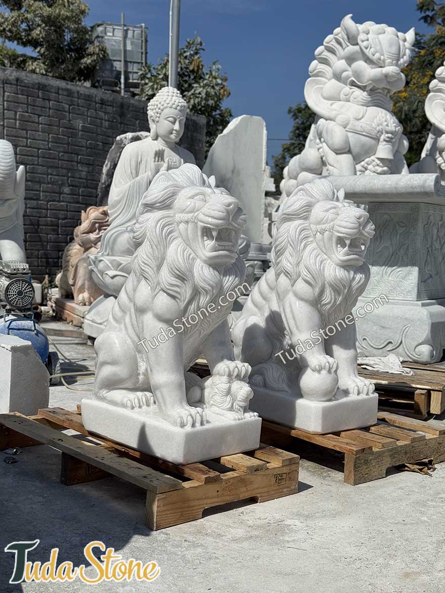 Tượng Sư tử đá trắng tự nhiên (ST-4)