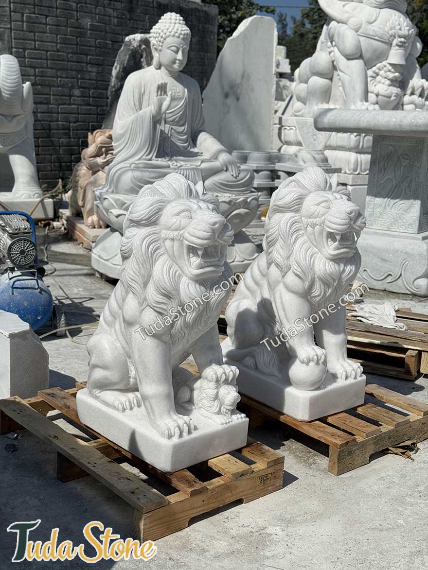 Tượng Sư tử đá trắng tự nhiên (ST-4)