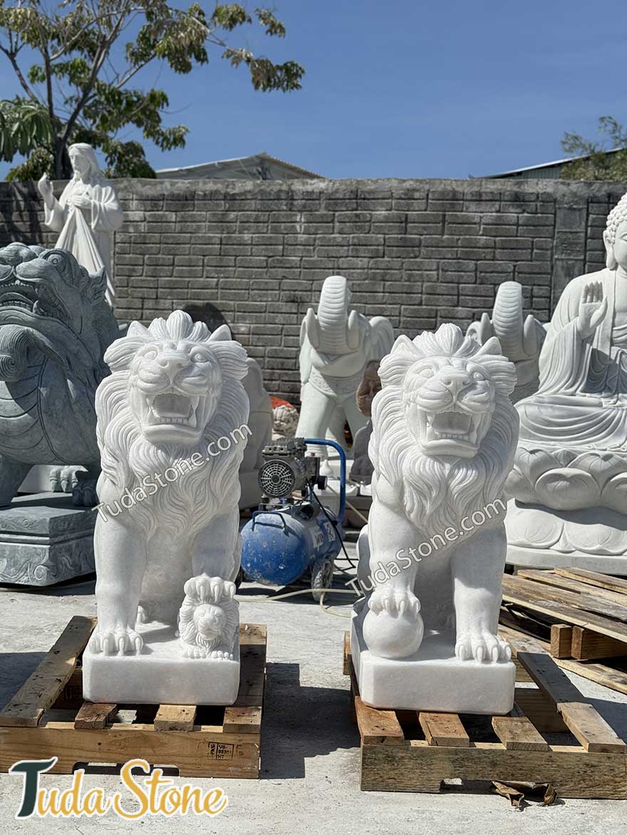 Tượng Sư tử đá trắng tự nhiên (ST-4)