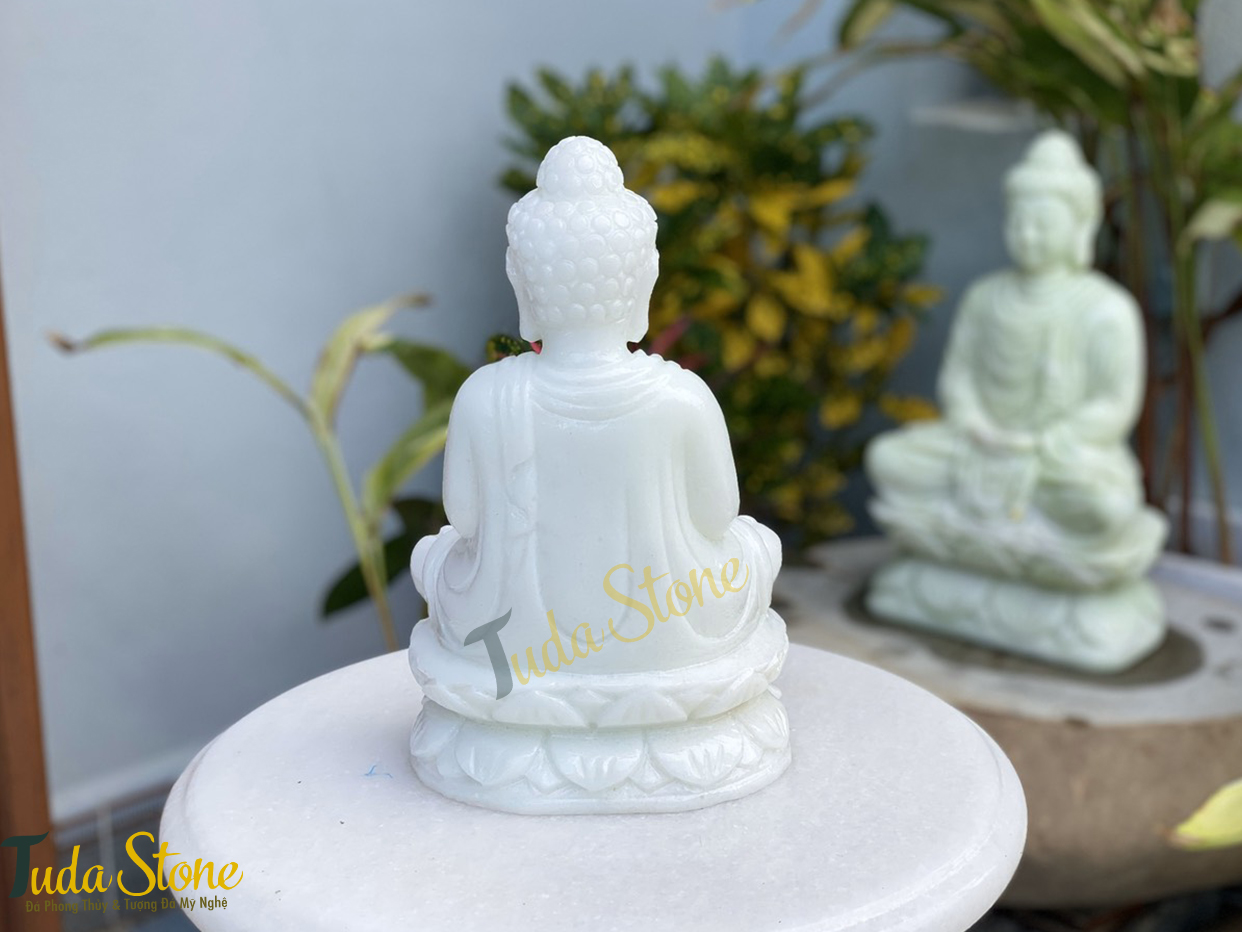 Tượng Phật Thích Ca ngồi thiền bằng Đá Cẩm Thạch Trắng