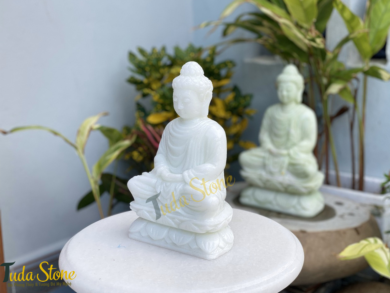 Tượng Phật Thích Ca ngồi thiền bằng Đá Cẩm Thạch Trắng