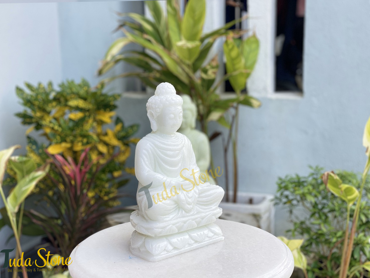 Tượng Phật Thích Ca ngồi thiền bằng Đá Cẩm Thạch Trắng