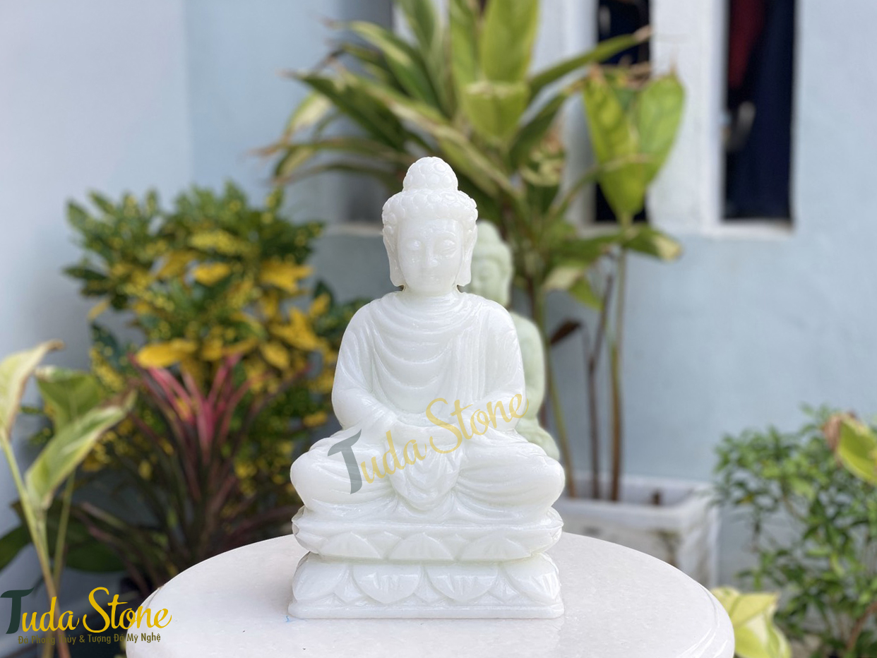 Tượng Phật Thích Ca ngồi thiền bằng Đá Cẩm Thạch Trắng