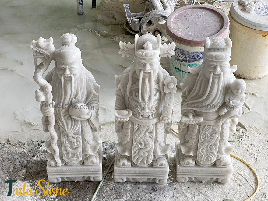 Tượng Phúc Lộc Thọ bằng Đá Cẩm Thạch Trắng