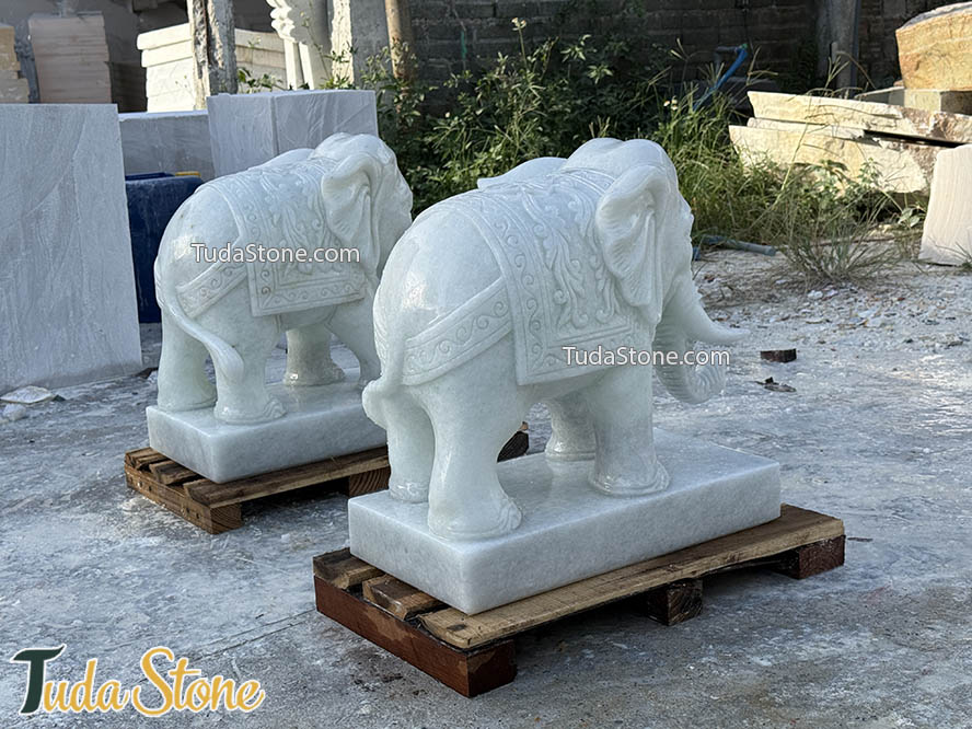Tượng Voi đá trắng trong xanh 50cm