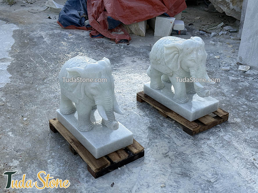 Tượng Voi đá trắng trong xanh 50cm
