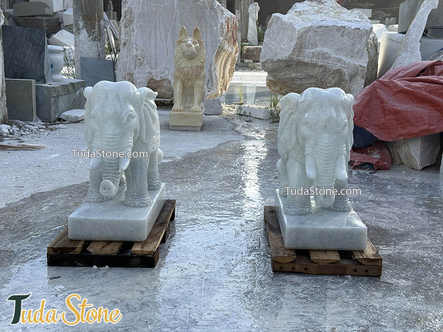 Tượng Voi đá trắng trong xanh 50cm