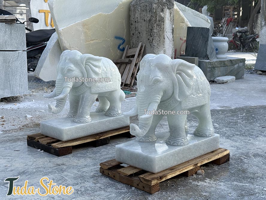 Tượng Voi đá trắng trong xanh 50cm