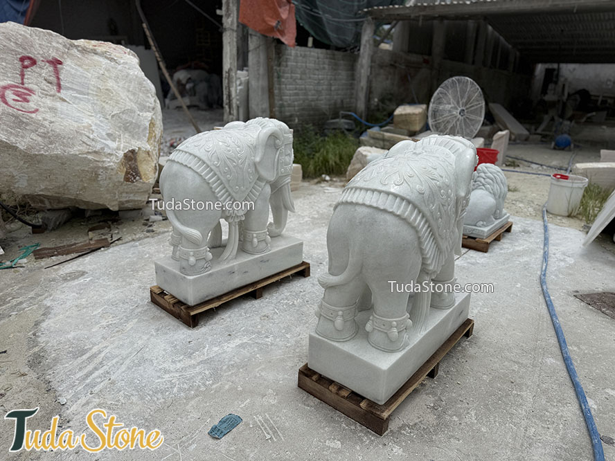 Tượng Voi đá trắng tự nhiên cao 90cm