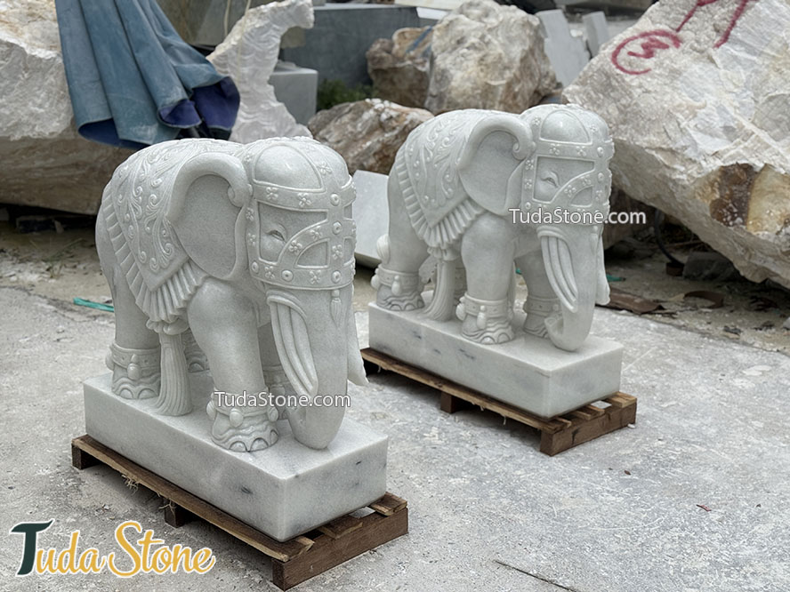 Tượng Voi đá trắng tự nhiên cao 90cm
