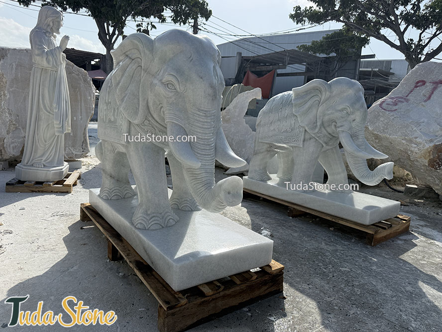 Tượng Voi đá tự nhiên nguyên khối 125cm