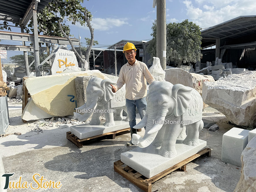 Tượng Voi đá tự nhiên nguyên khối 125cm