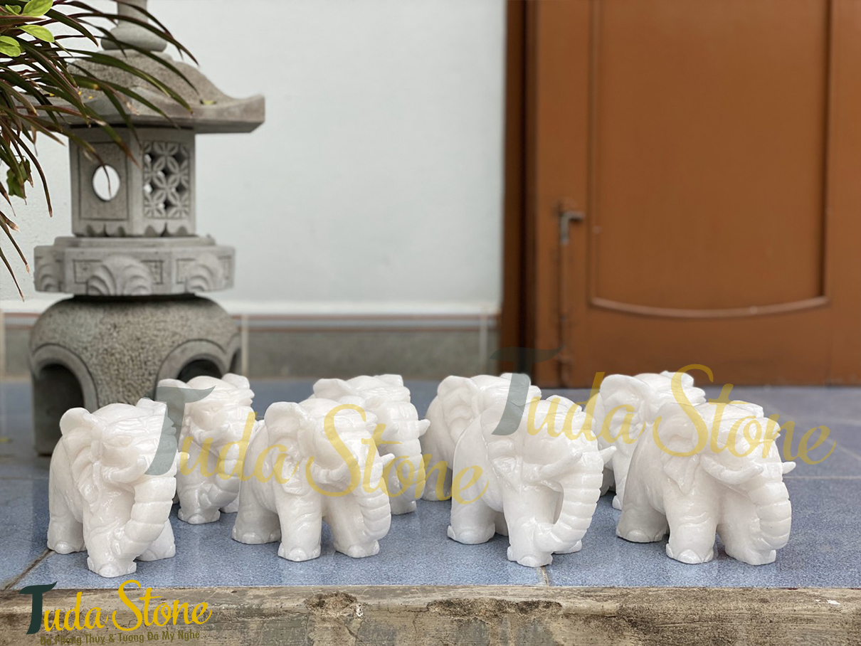 Tượng Voi (nhỏ) bằng Đá Cẩm Thạch Trắng 