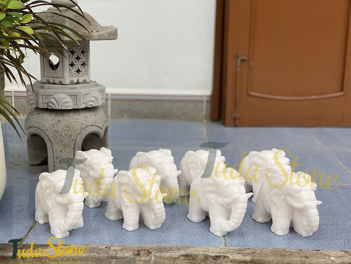Tượng Voi (nhỏ) bằng Đá Cẩm Thạch Trắng 