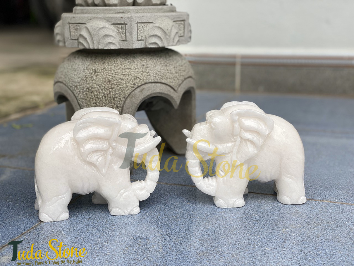 Tượng Voi (nhỏ) bằng Đá Cẩm Thạch Trắng 