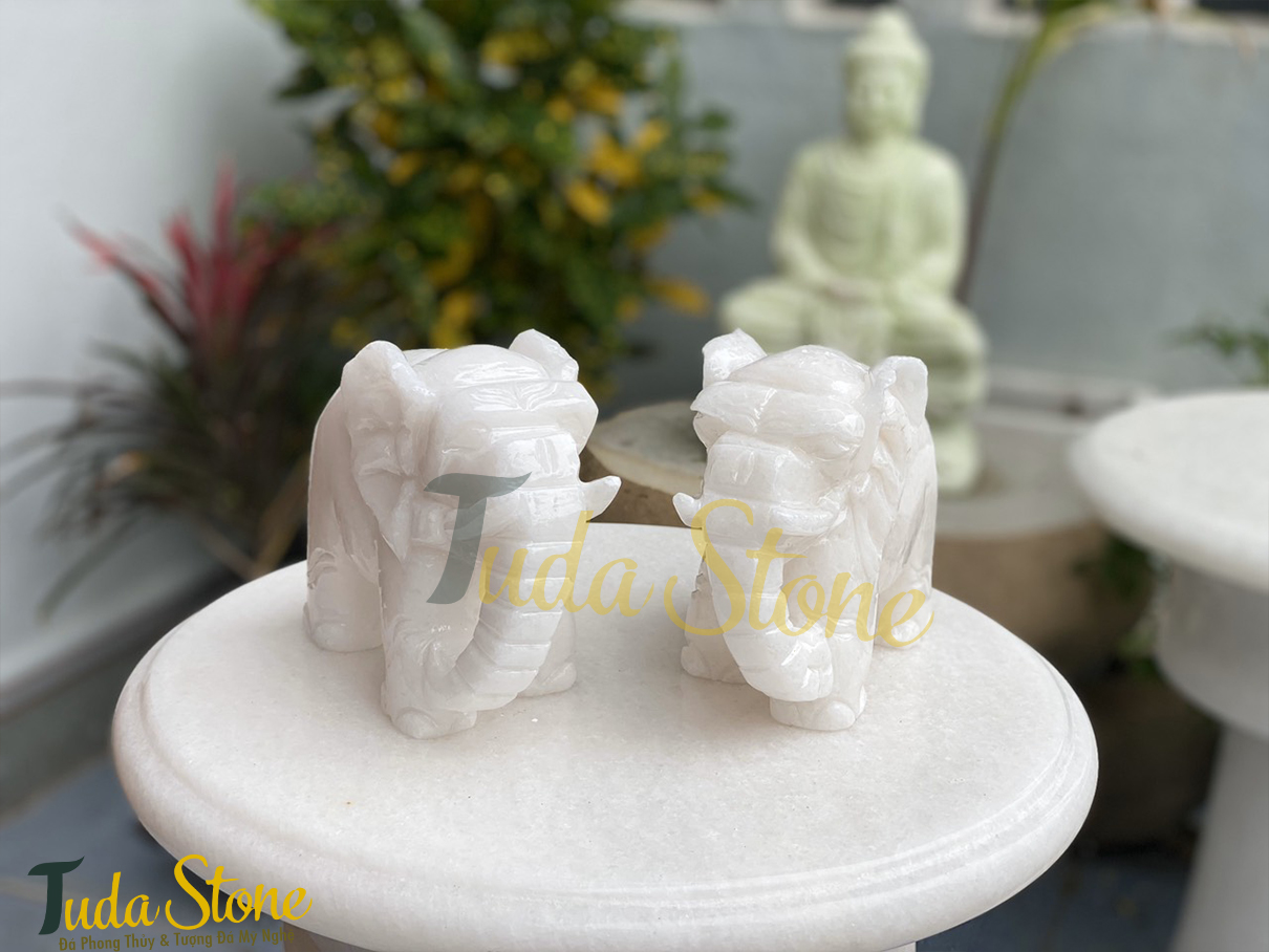 Tượng Voi (nhỏ) bằng Đá Cẩm Thạch Trắng 