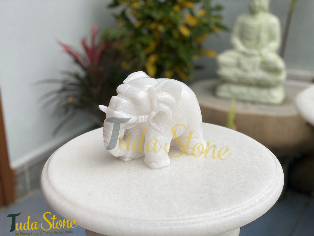 Tượng Voi (nhỏ) bằng Đá Cẩm Thạch Trắng 