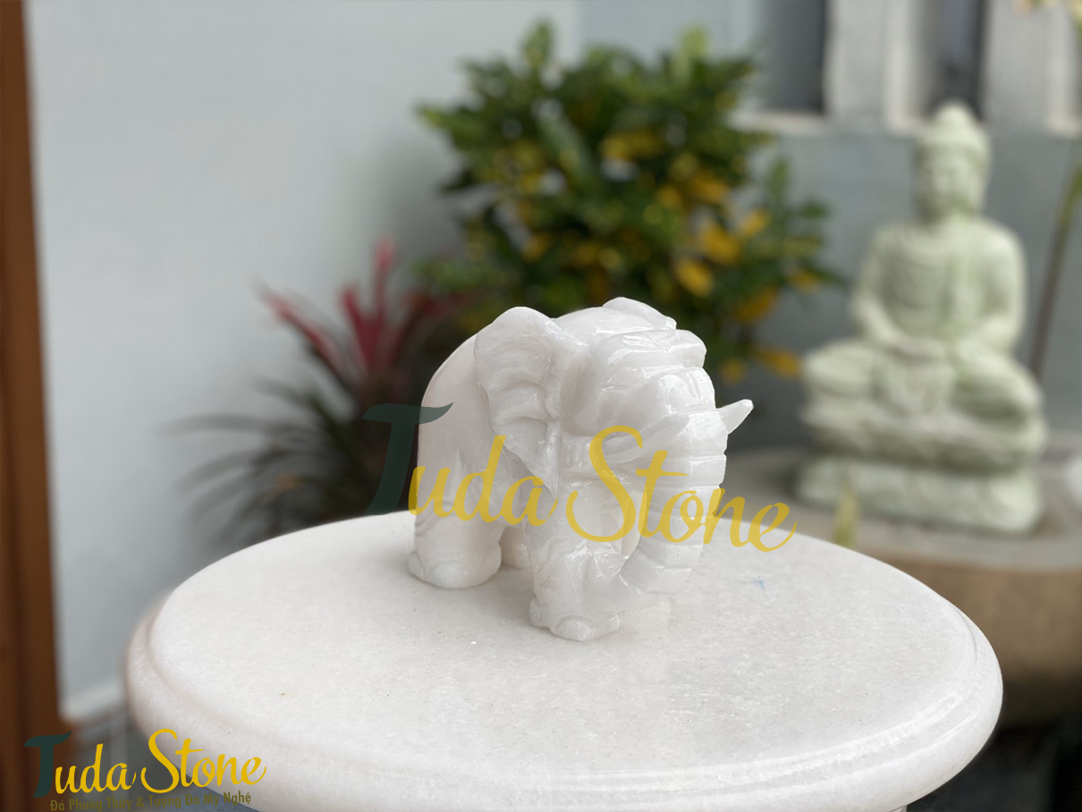 Tượng Voi (nhỏ) bằng Đá Cẩm Thạch Trắng 